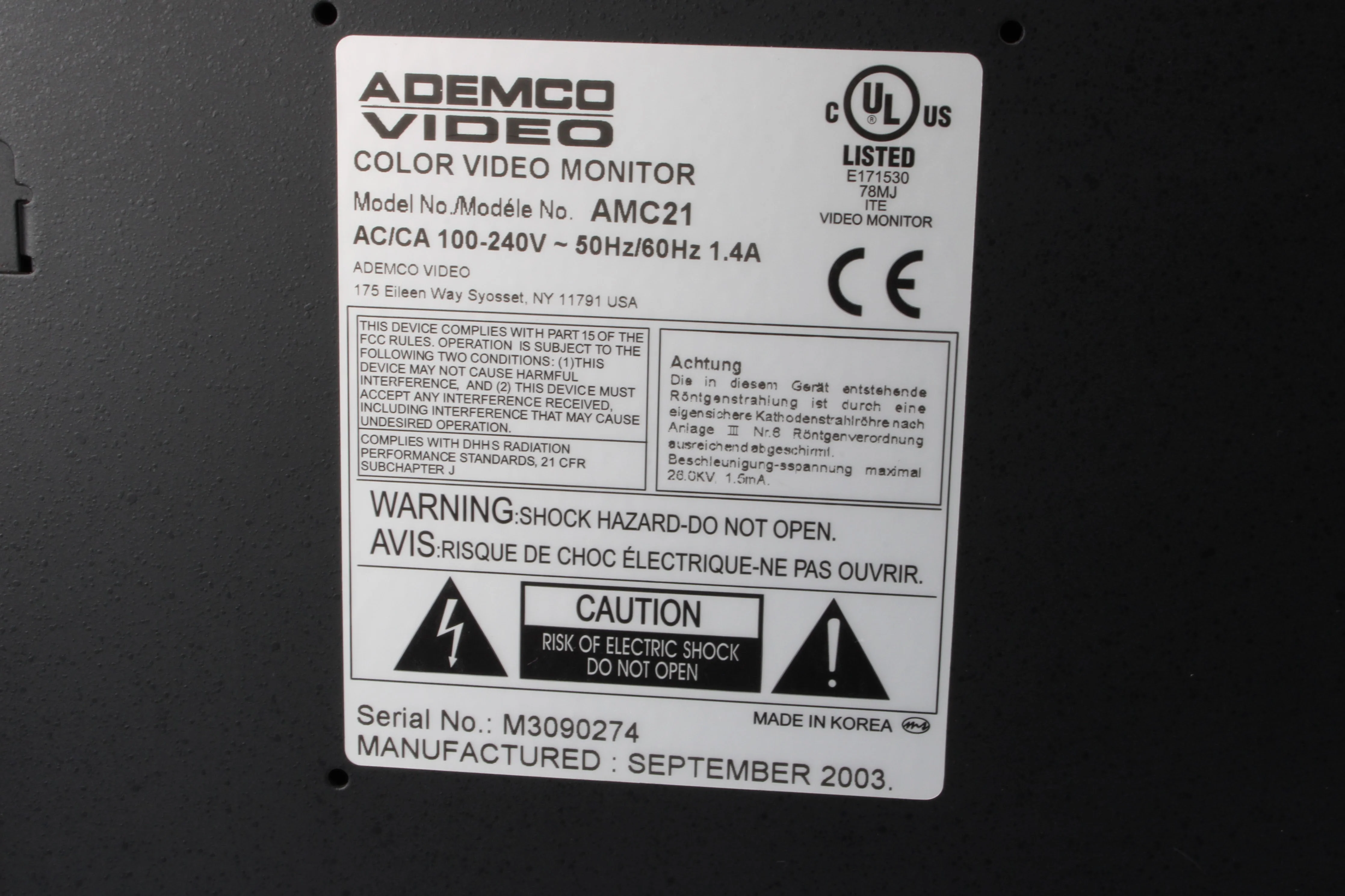 Ademco Video AMC21 21" Color CCTV Monitor - Image 6