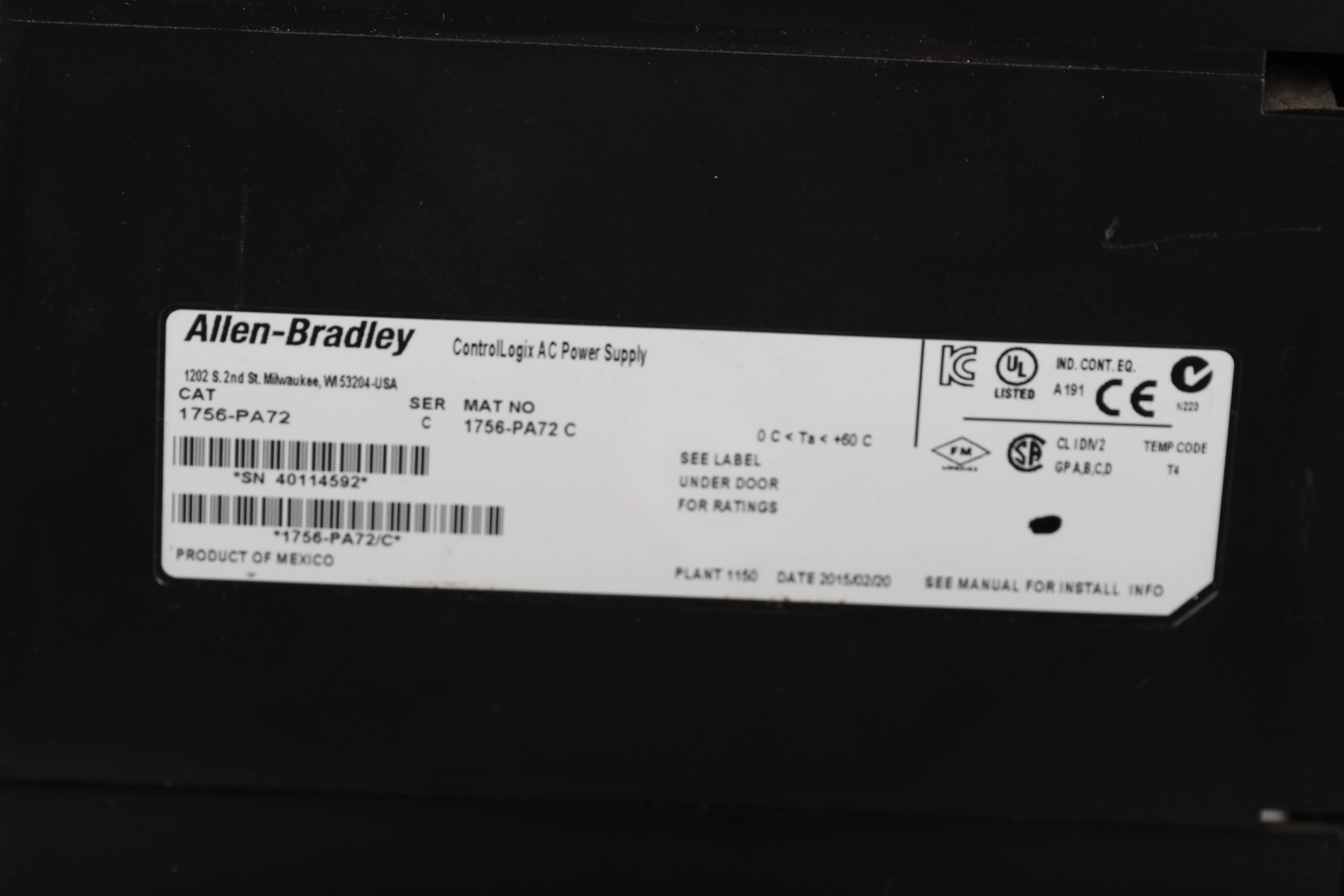 Allen Bradley 1756-A17/C 17 Slot Logix Chassis With Power Supply 1756-PA72/C - Image 4