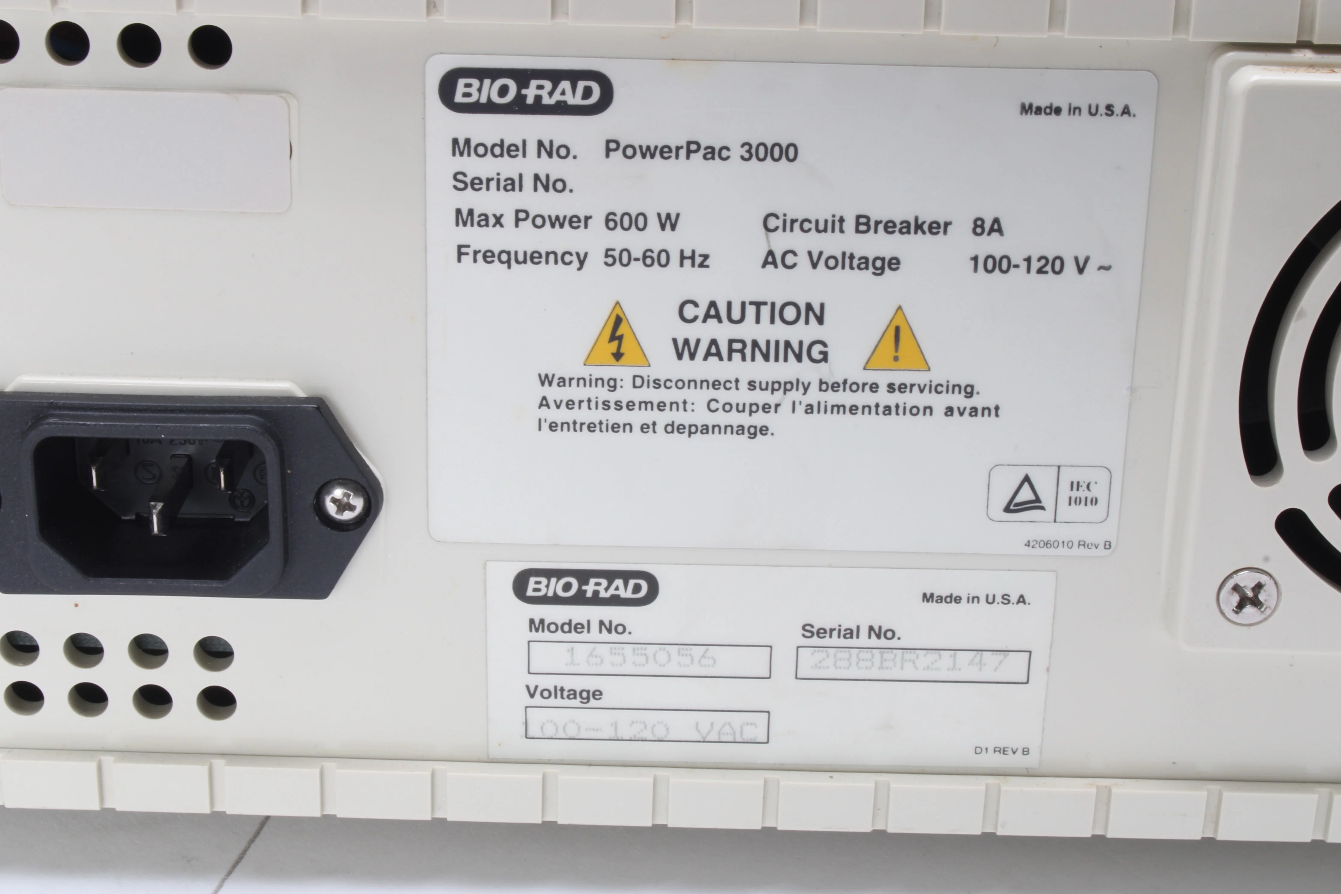Bio-Rad PowerPac 3000 Electrophoresis Power Supply 1655056 - Image 6