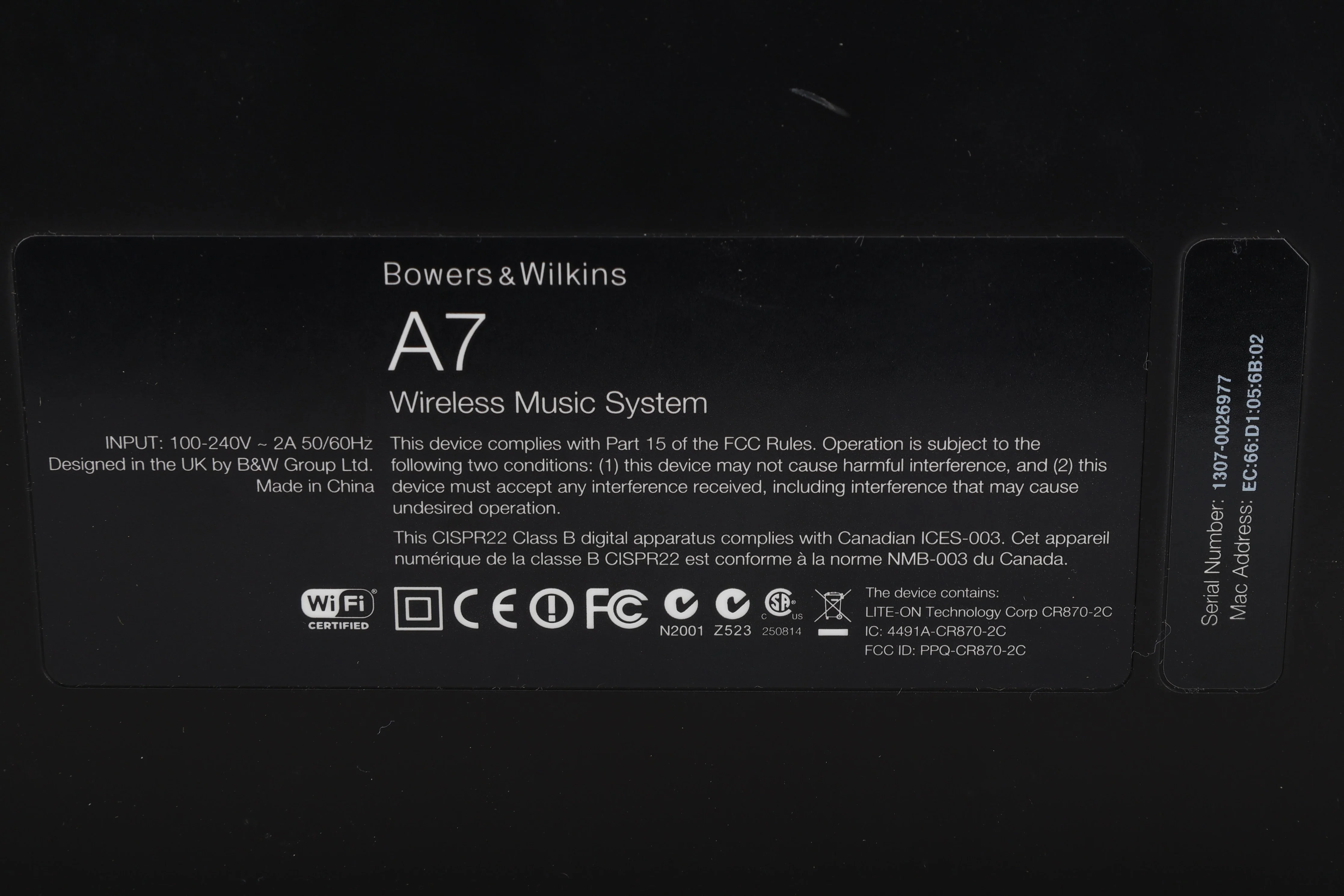 Bowers & Wilkins B&W A7 Wireless Music System - AS IS For Parts - Image 5