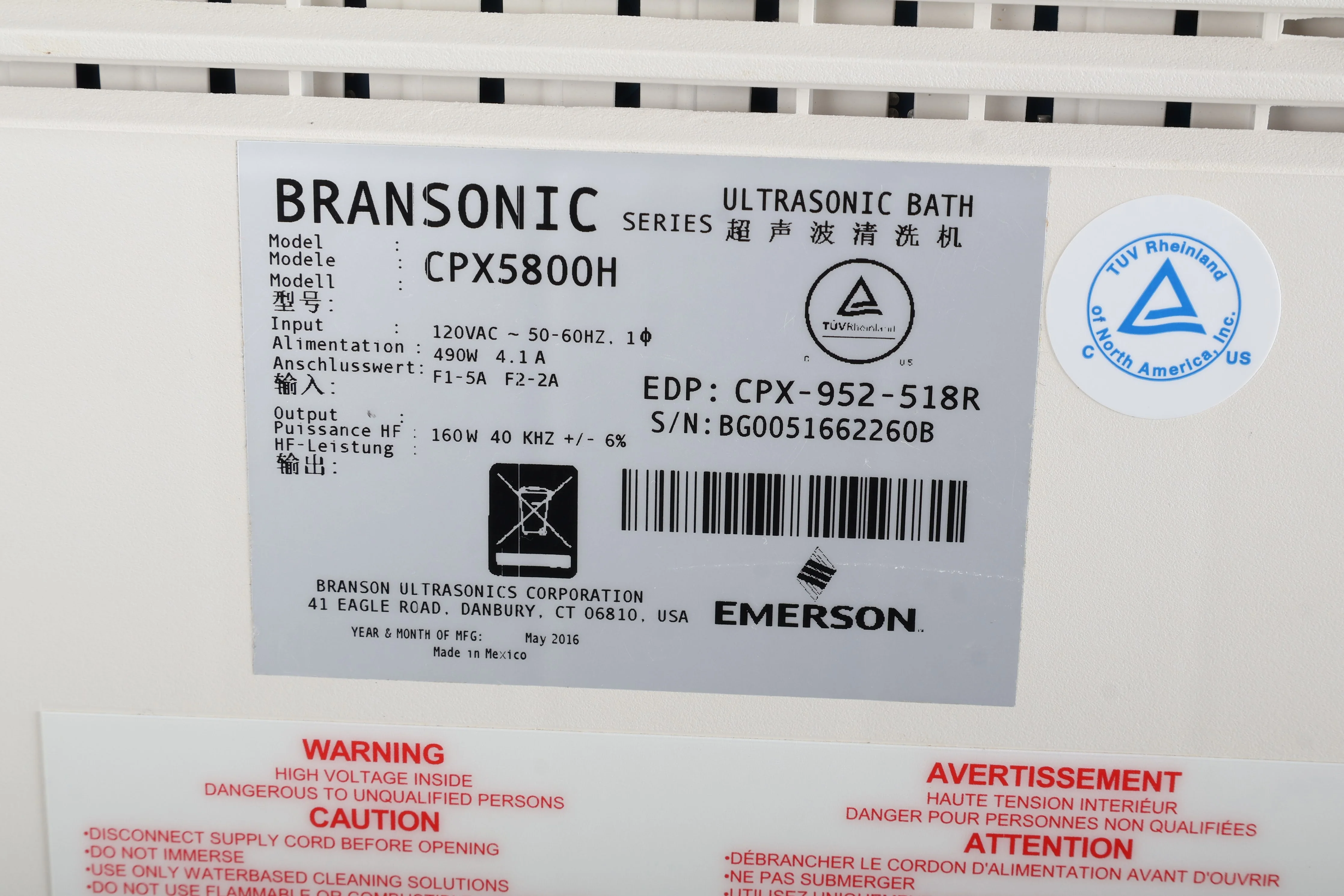 Branson CPX5800H Digital Heated Ultrasonic Cleaner With Lid and Power Cable - Image 5