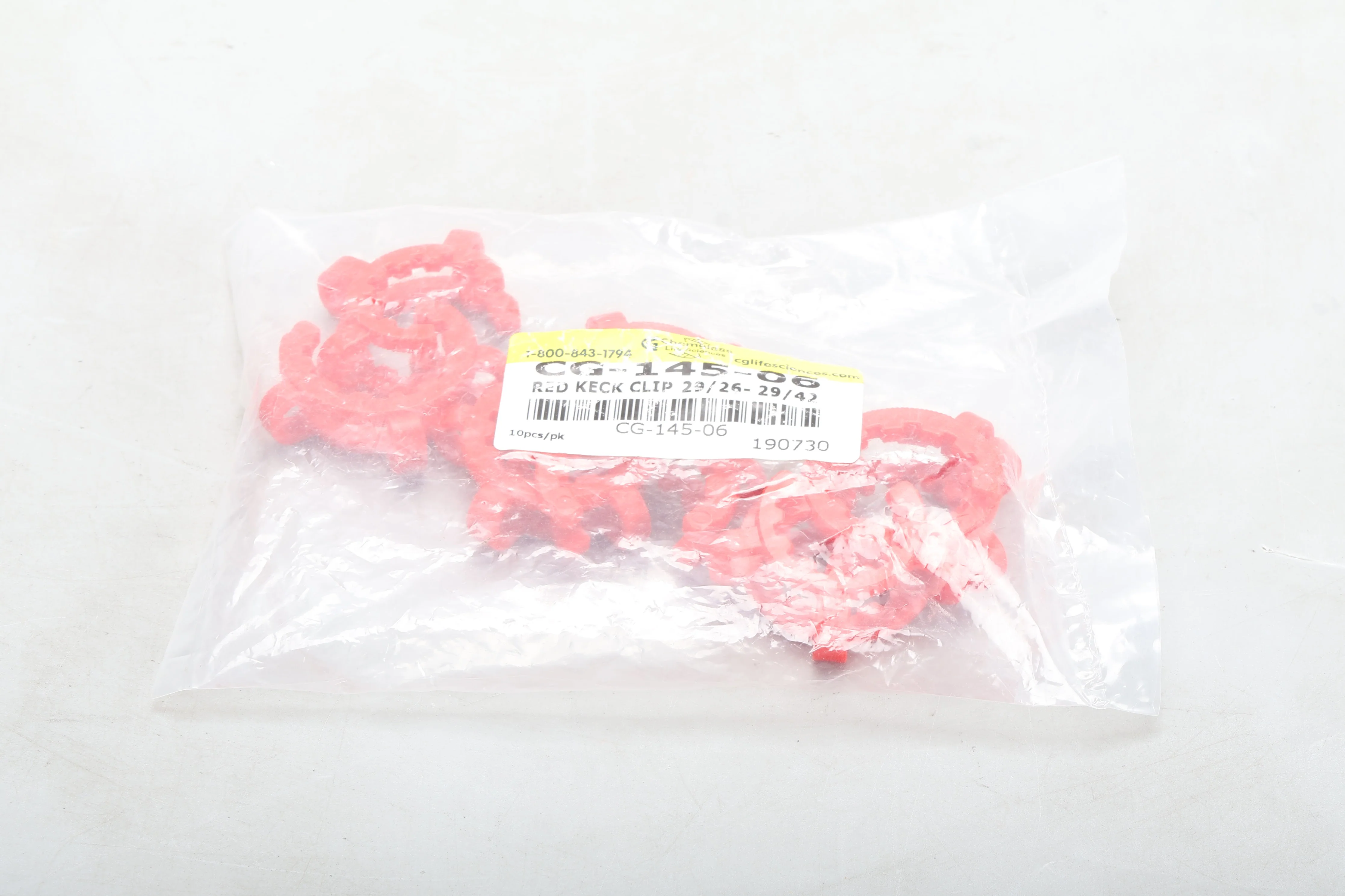 Chemglass CG-145-06 Clamp, Keck, Red, Standard Taper, 29/26 & 29/42 - Pack of 8