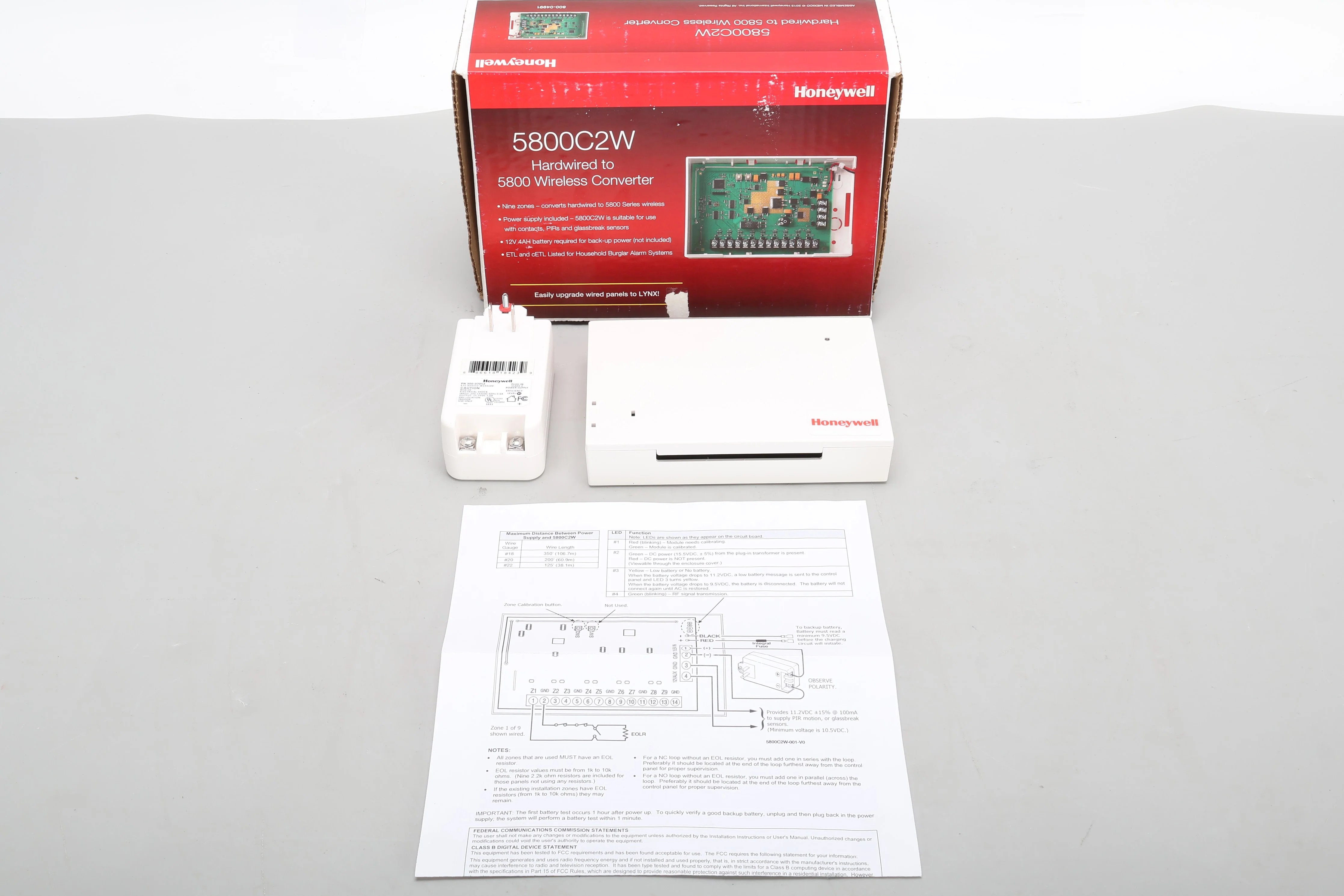 Honeywell 5800C2W Hardwired to 5800 Wireless Converter With Power Supply