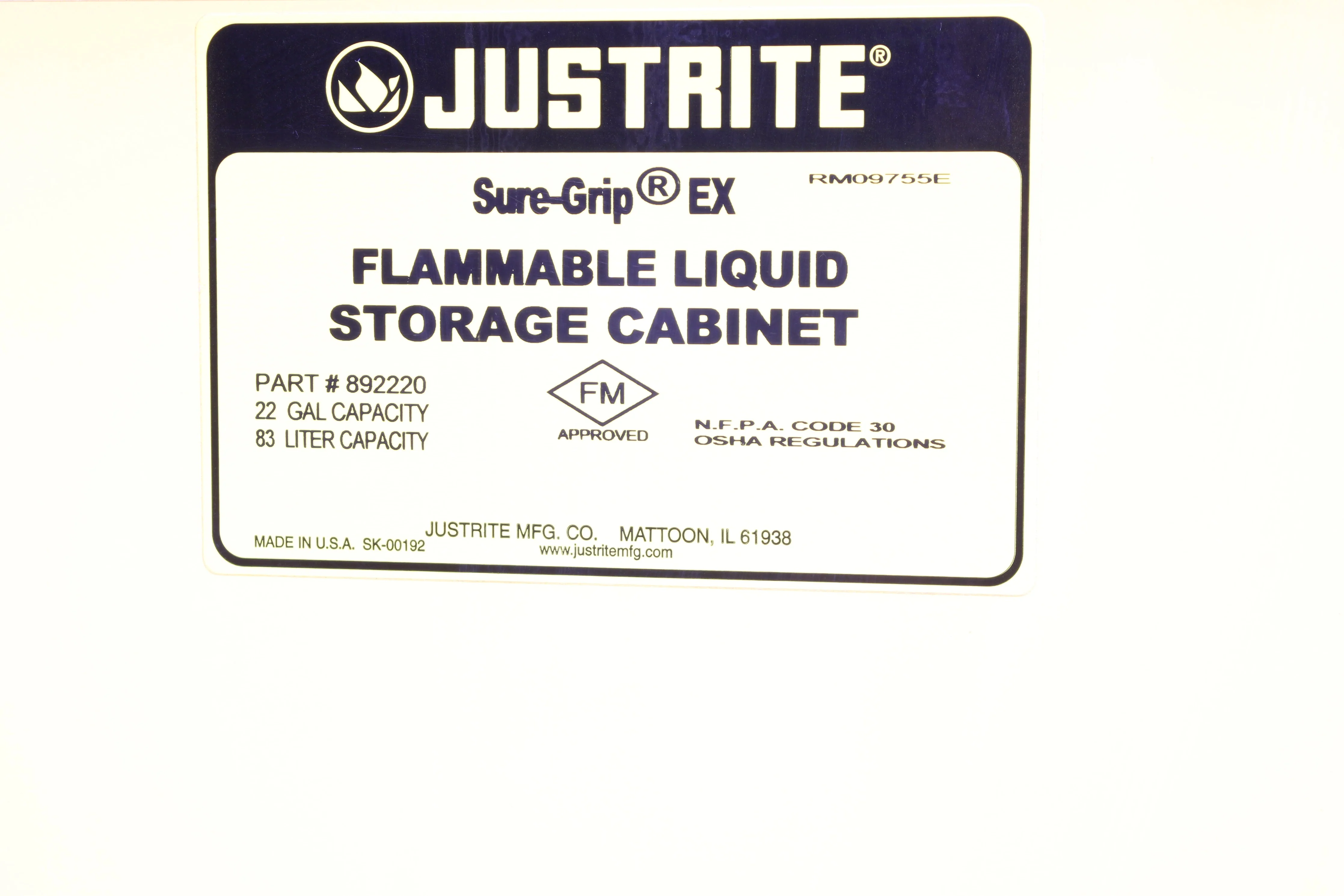 Justrite 892220 22 Gallon Flammable Cabinet With 4x Shelves - No Keys - Image 4