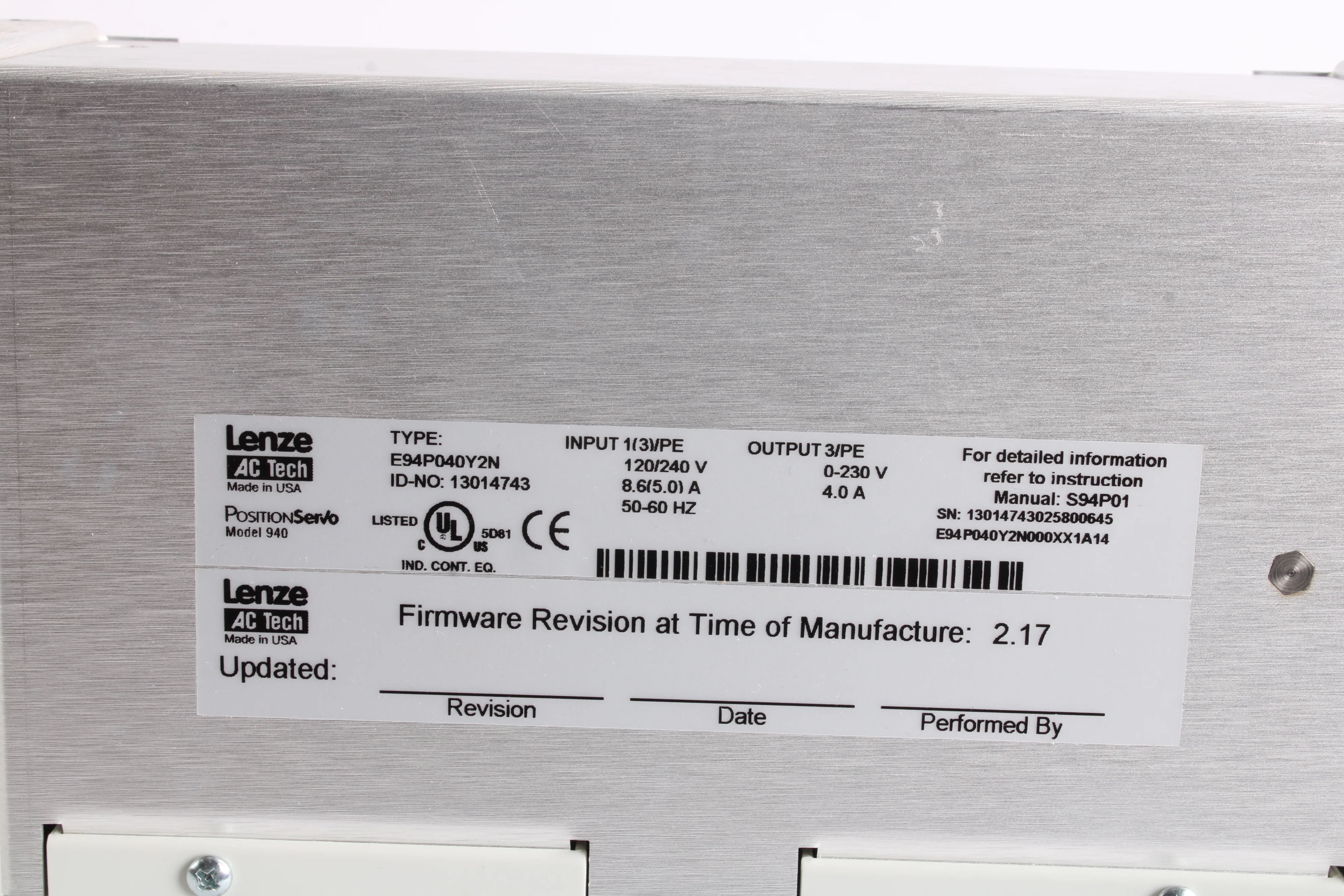 Lenze E94P040Y2N Position Servo Digital Servo 940 / Compact Powerful - Image 4