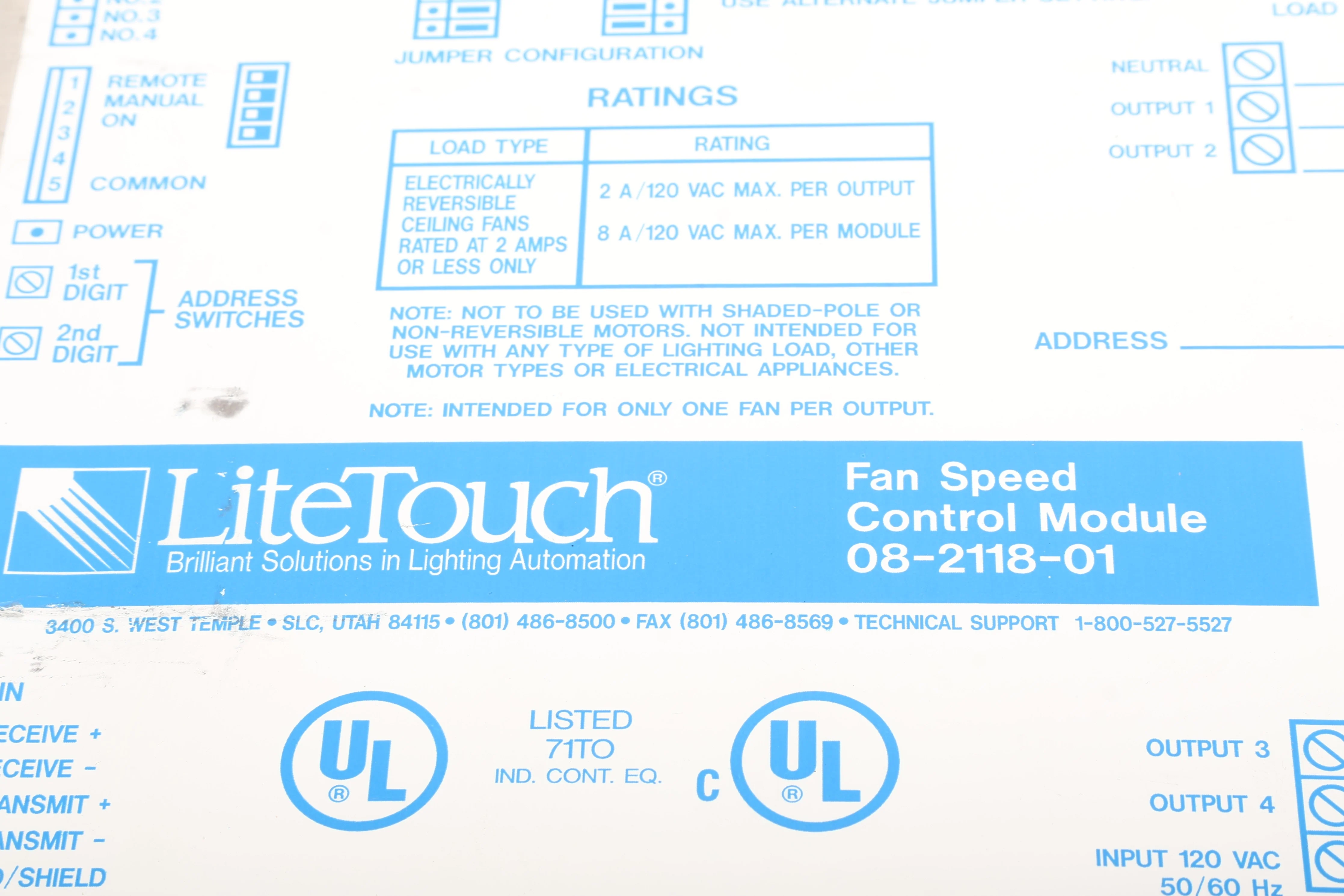 LiteTouch 08-2118-01 Fan Speed Control Module With 050-0288-00 Transorb Board - Image 2
