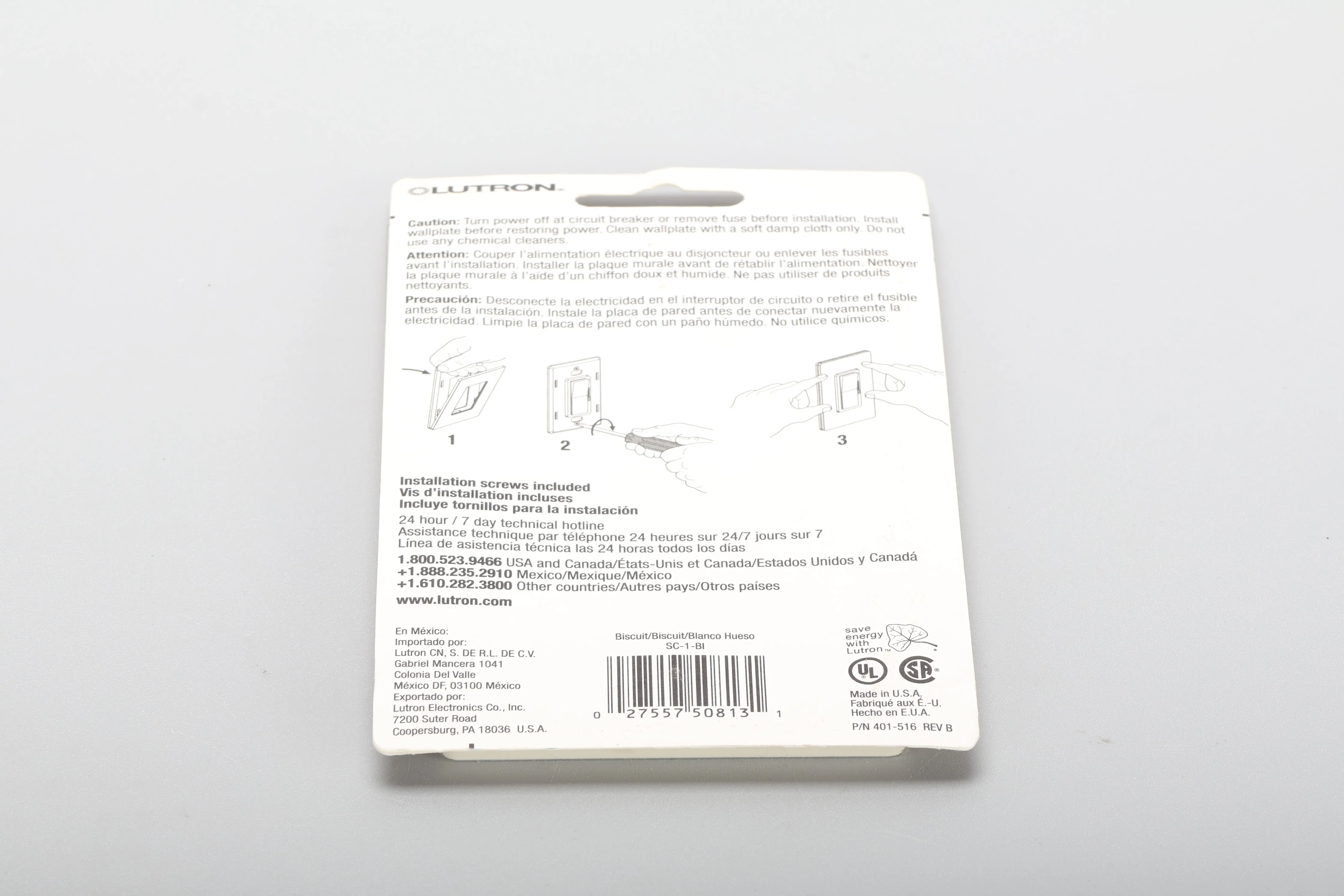 Lutron SC-1-BI 1-Gang Wallplate Single-Gang Decorator 401-516 Rev B - Lot of 3 - Image 4