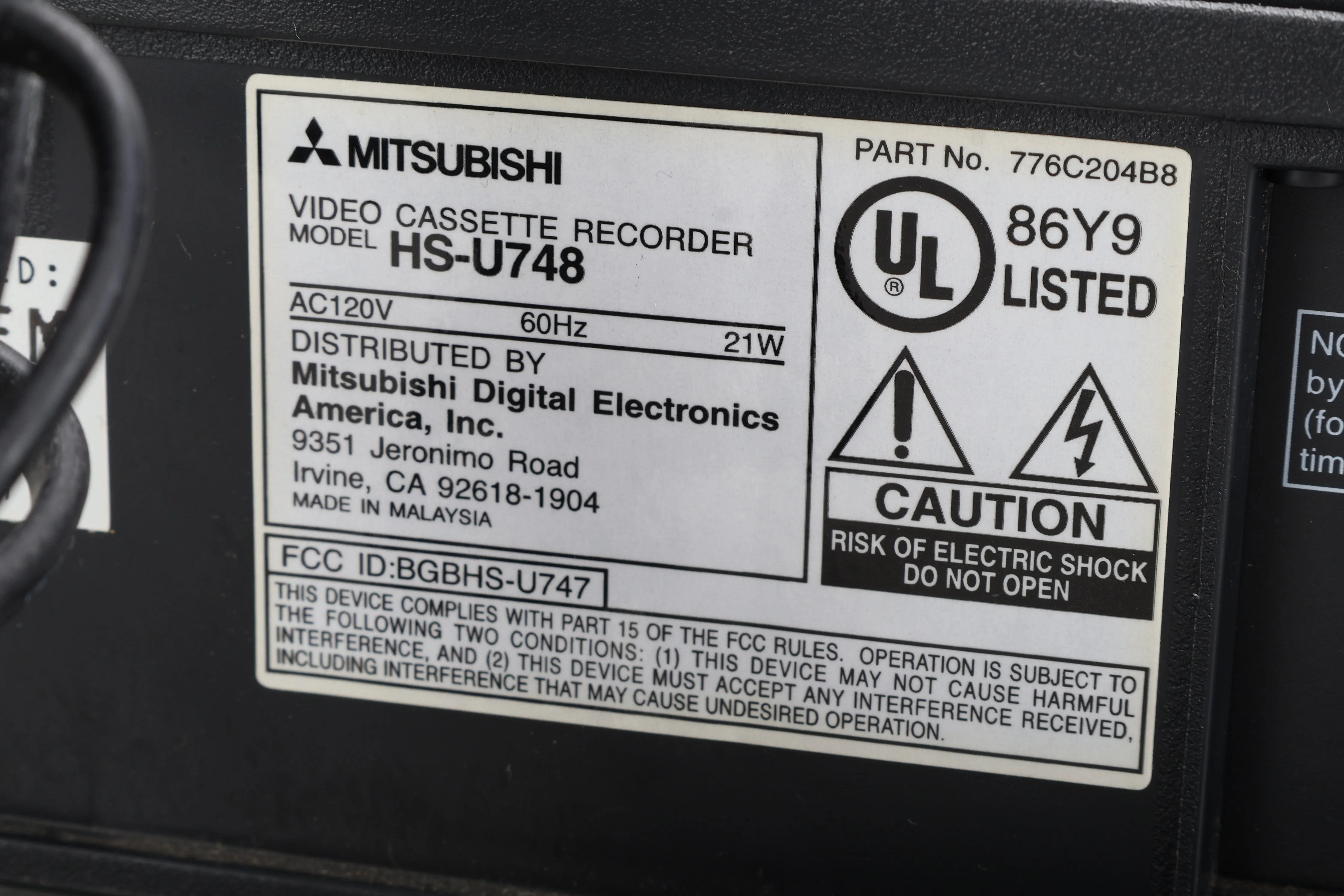 Mitsubishi HS-U748 Video Cassette Recorder 776C204B8 - Image 4