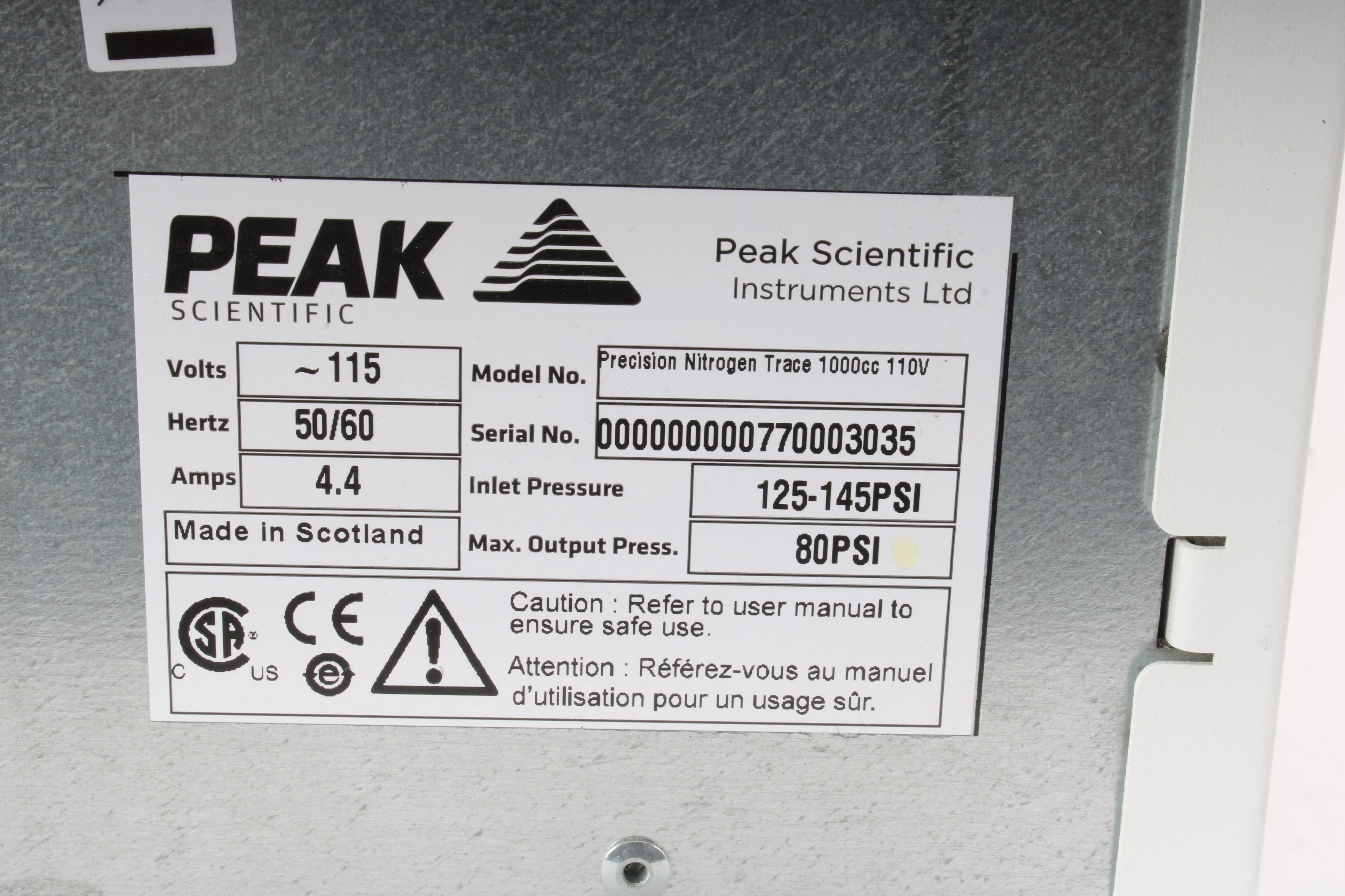 Peak Scientific Precision Nitrogen Trace 1000cc 110V GC Gas Generator 62-1001 - Image 3
