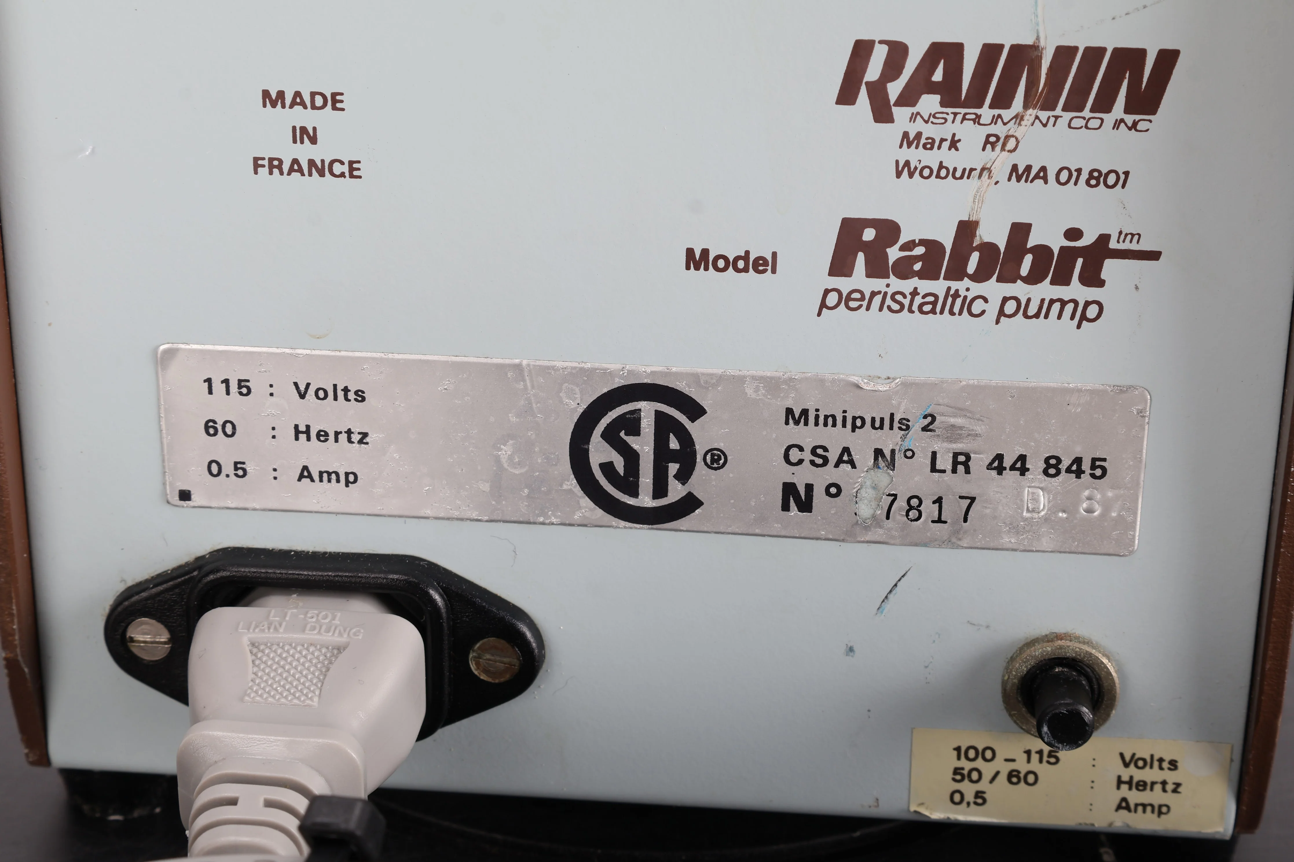 Rainin Rabbit Minipuls 2 Variable-Speed Peristaltic Pump With Power Cable - Fair - Image 4