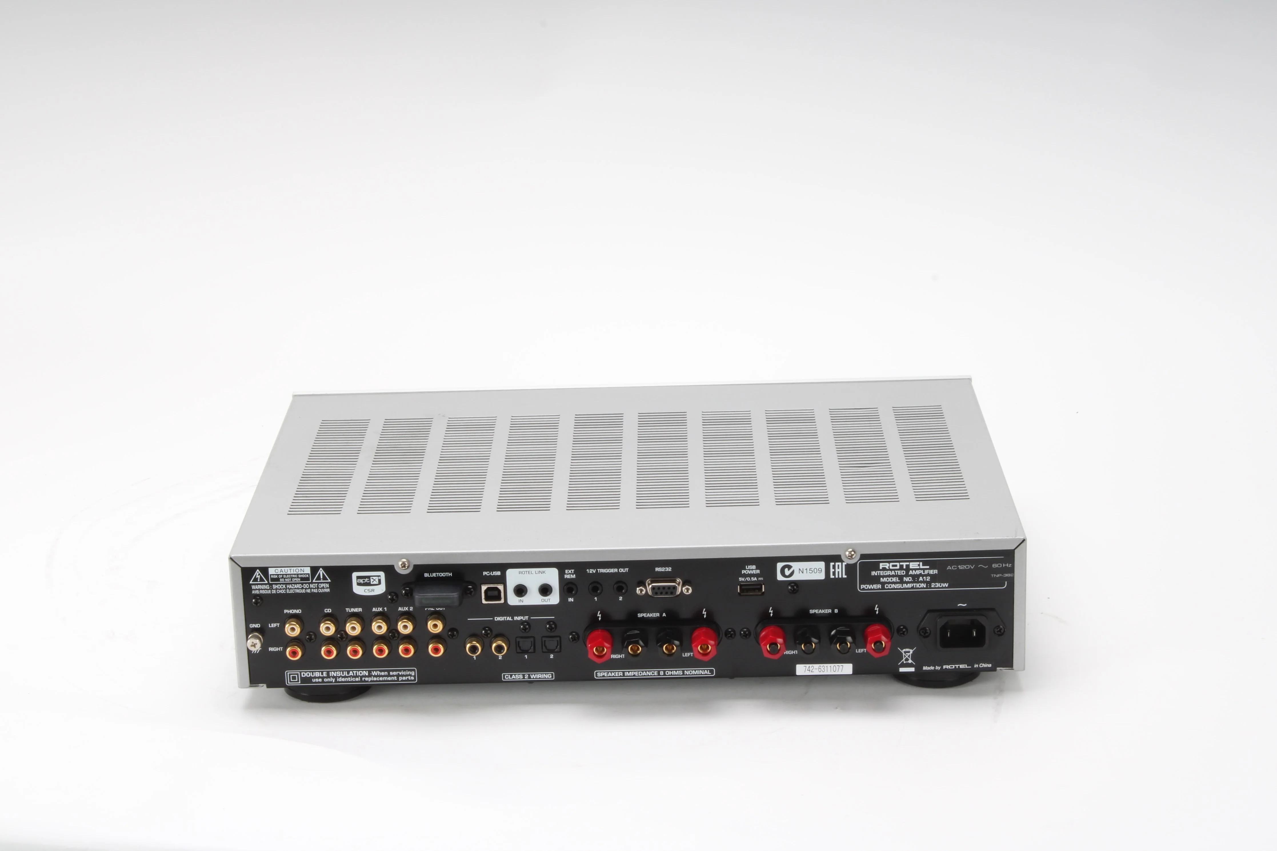 Rotel A12 Stereo Integrated Power Amplifier W/ Built-in DAC & Bluetooth - Silver - Image 4