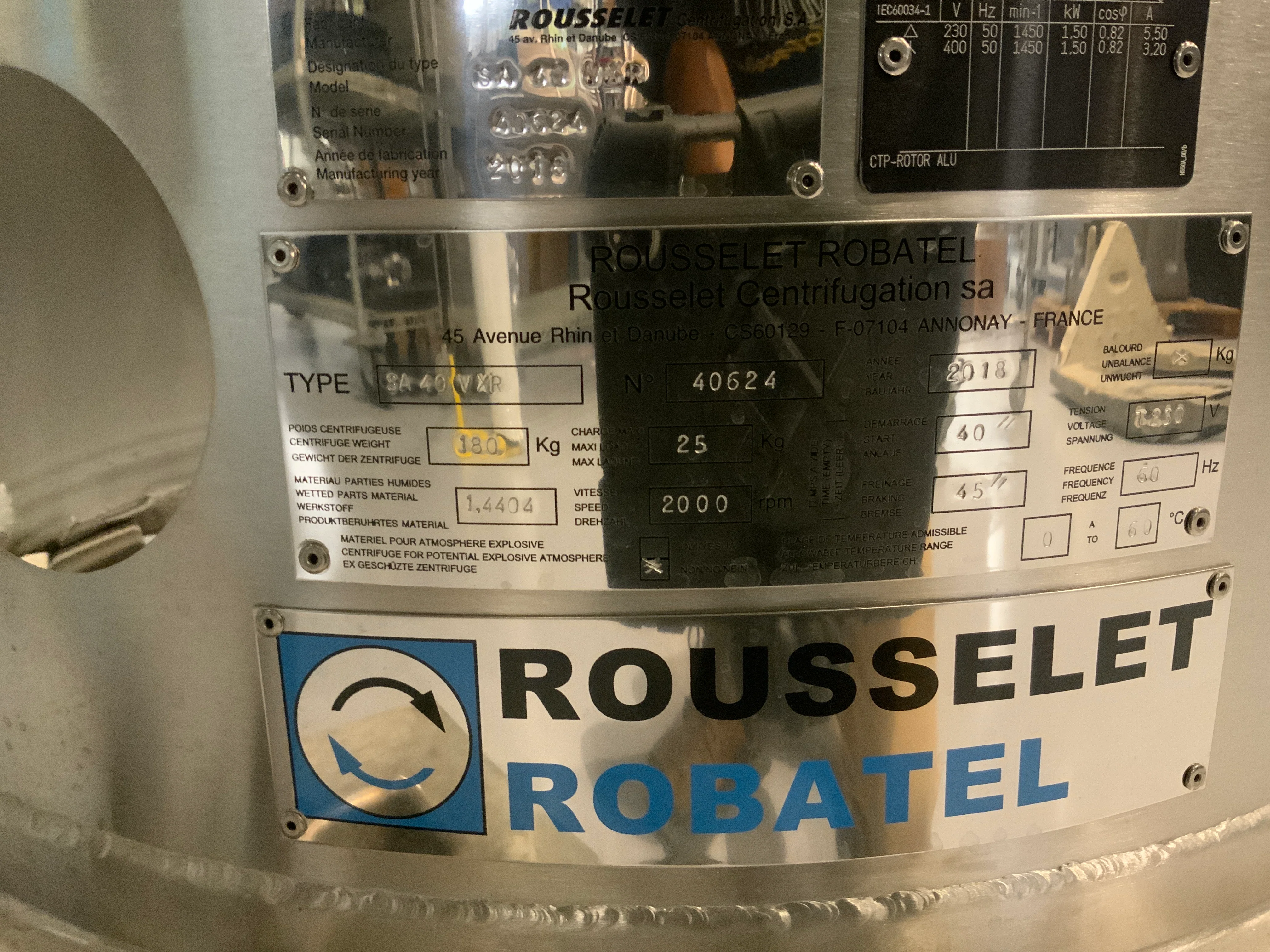 Rousselet Robatel SA 40 VxR Basket Centrifuge W/ Backing Screens & Filter Bags - Image 5