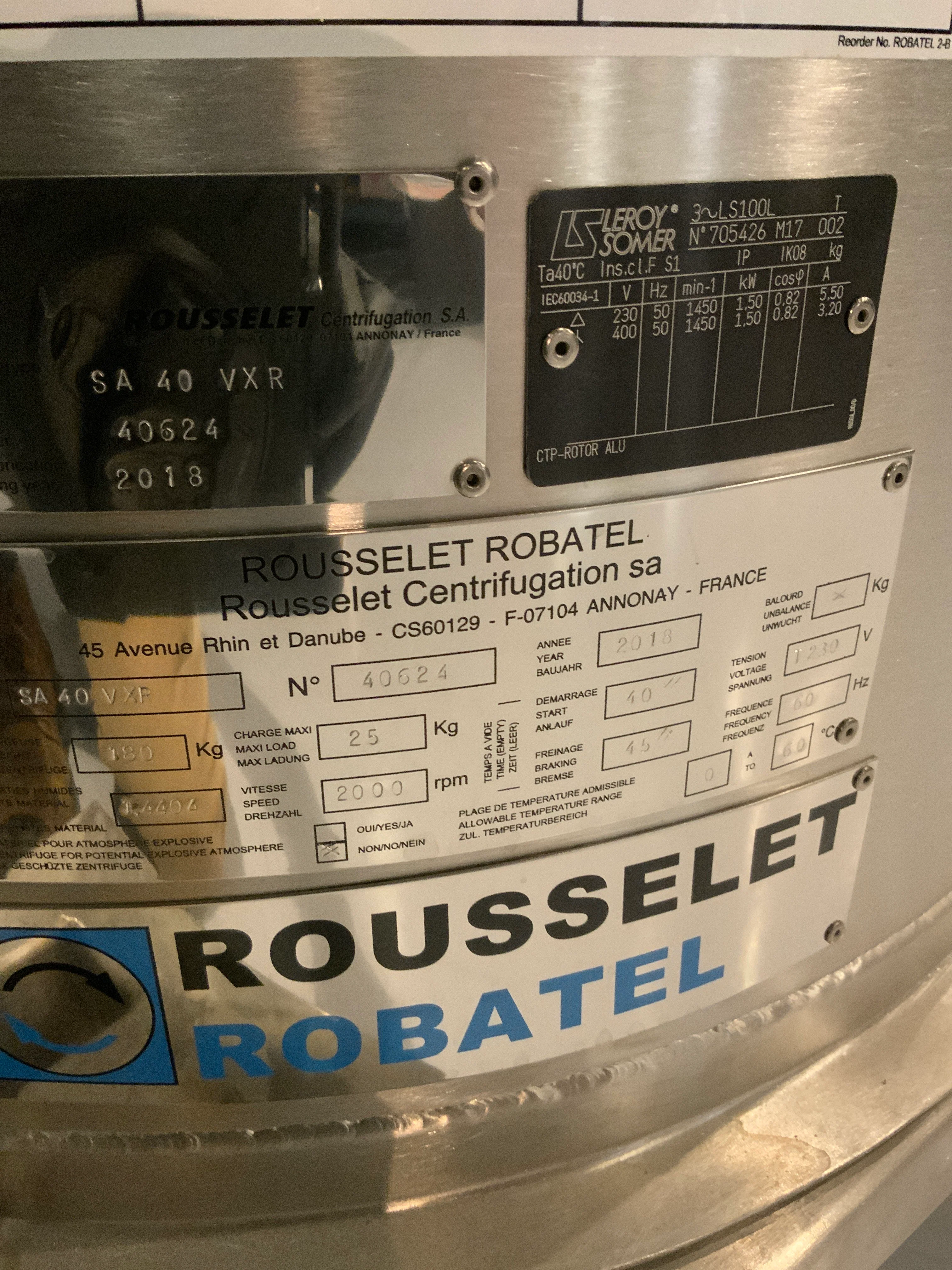 Rousselet Robatel SA 40 VxR Basket Centrifuge W/ Backing Screens & Filter Bags - Image 6