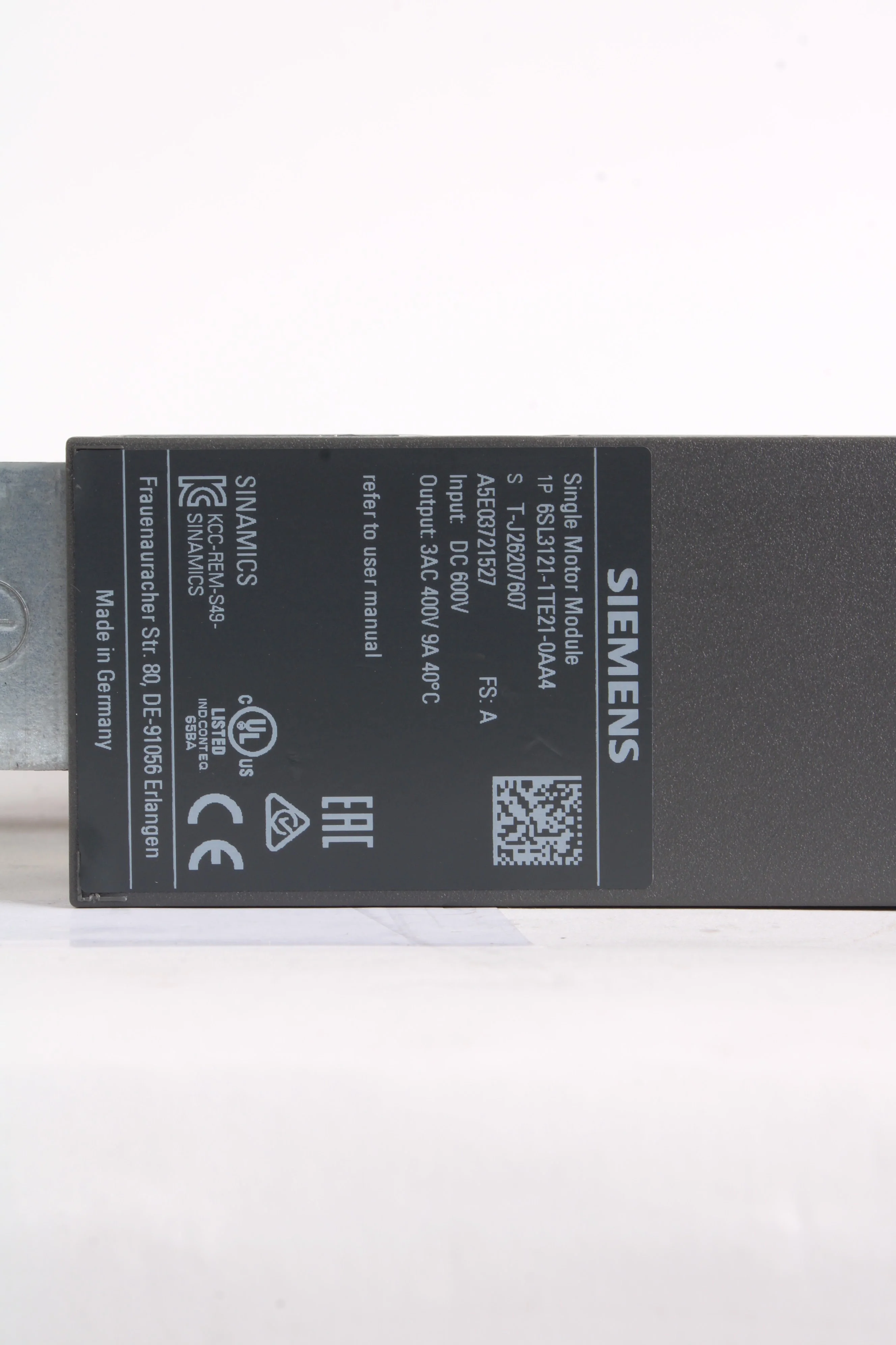 Siemens 6SL3121-1TE21-0AA4 Sinamics S120 Single Motor Module 600V DC 400V 3 AC - Image 3