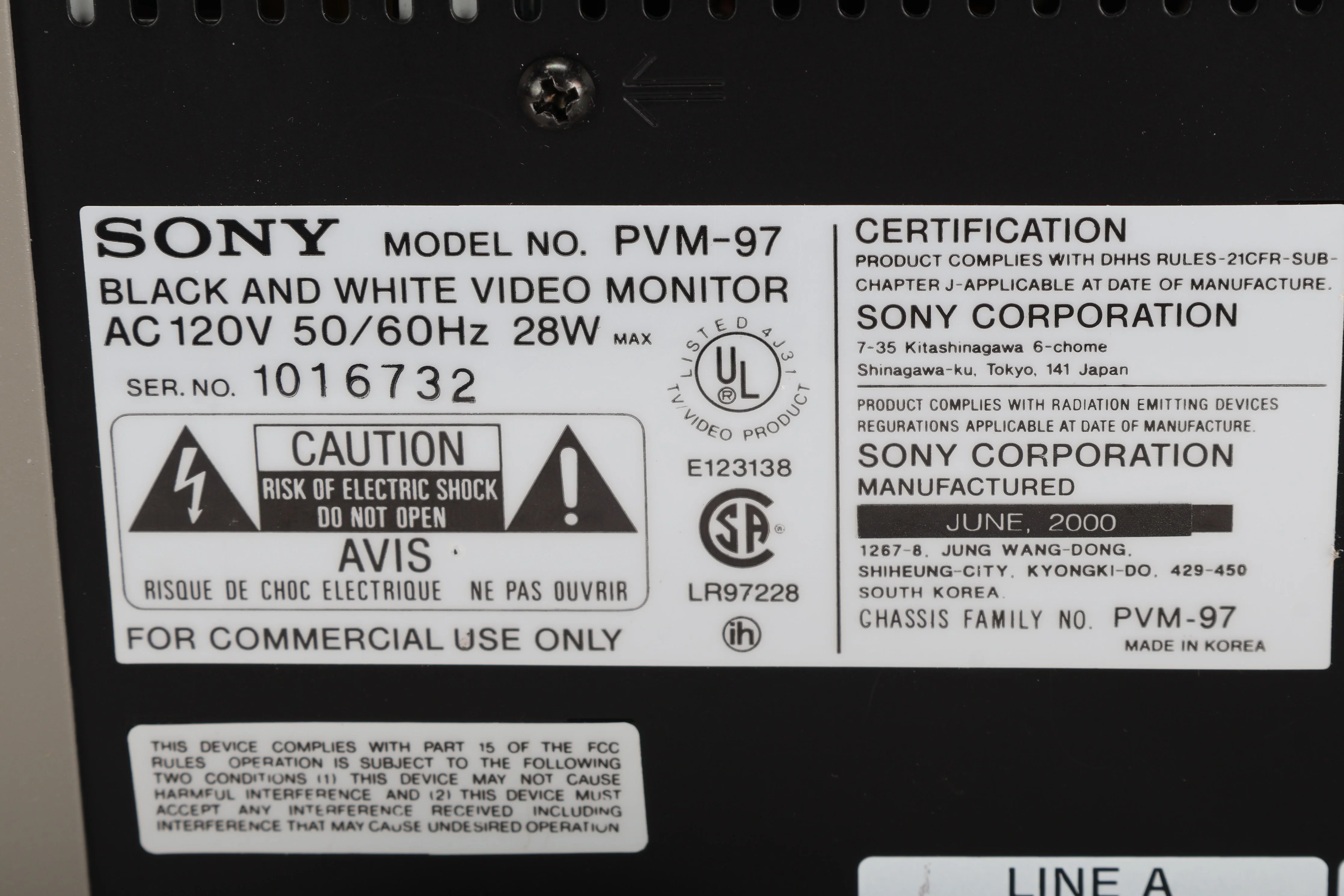 Sony PVM-97 Black and White Surveillance Video Monitor - Fair Condition - Image 3