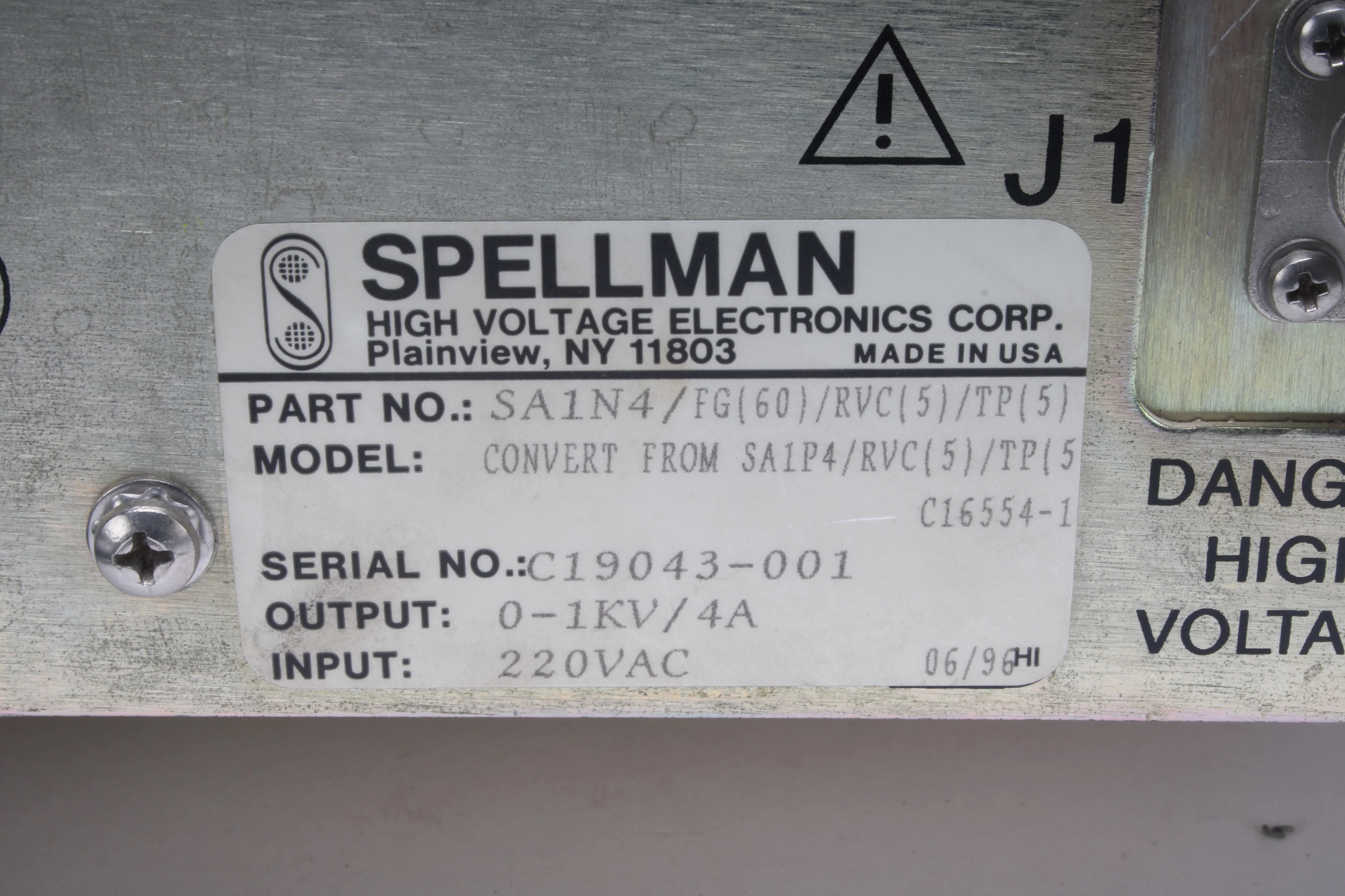Spellman SA1N4 0-1kV 4000mA 220VAC Power Supply - Fair Condition - Image 6
