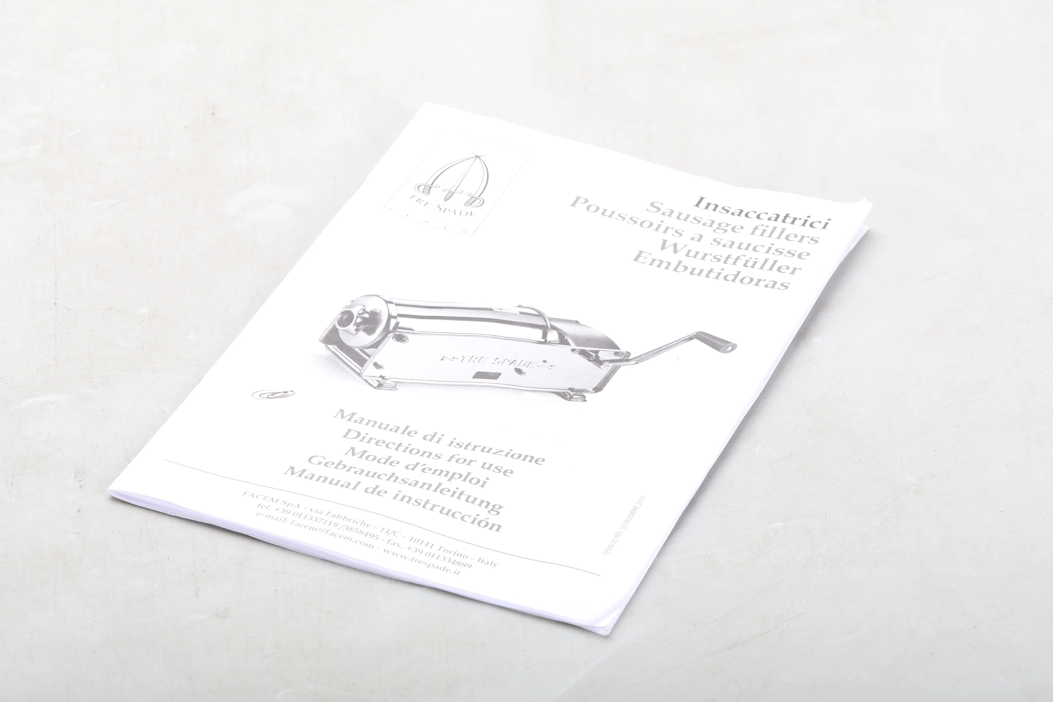 Tre Spade Sausage Filler Minnie (3KG) With 4x: Diameter Guides and Manual - Image 7