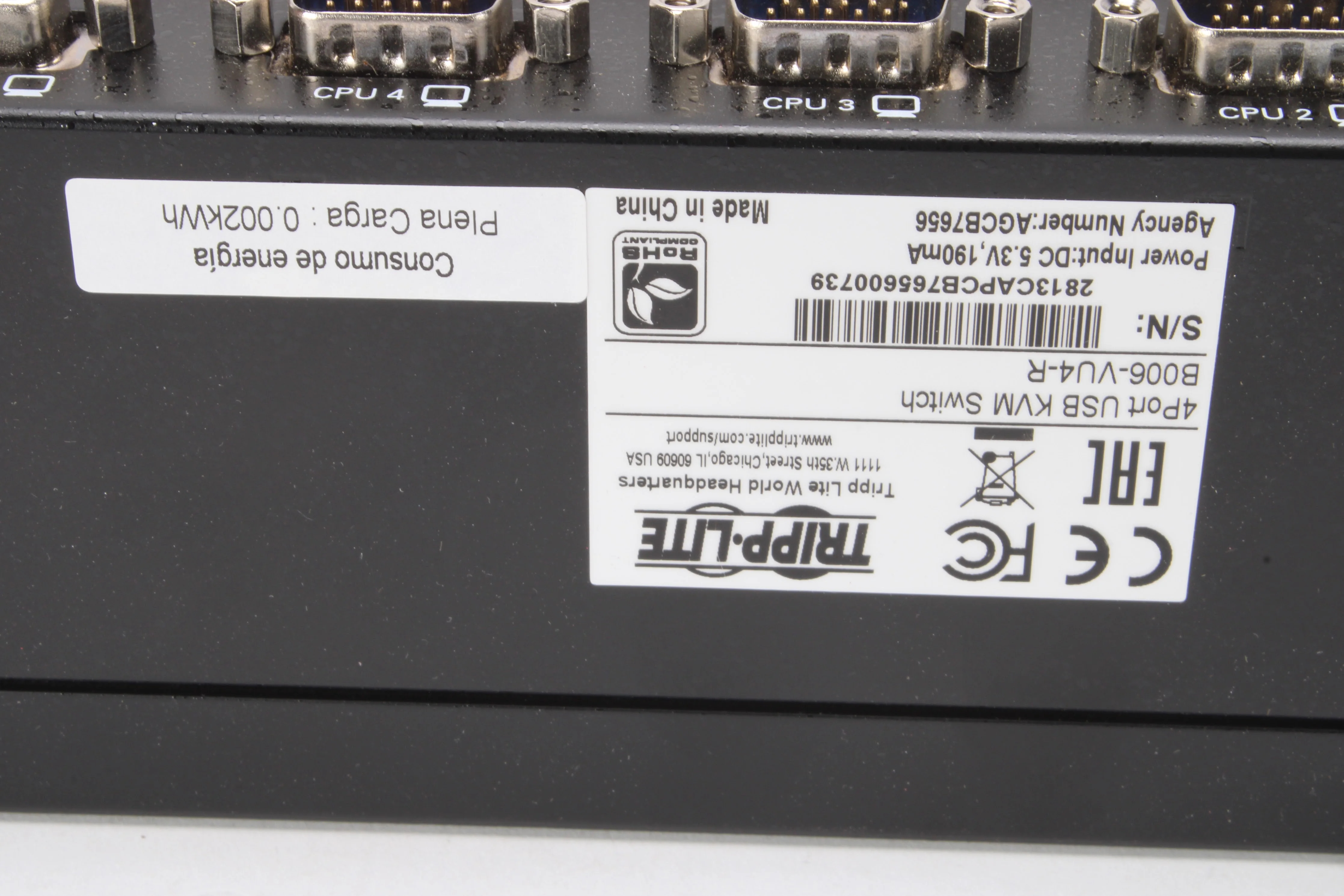 Tripp Lite B006-VU4-R KVM Switch 4-Port USB With Power Supply, Manual, and Box - Image 8
