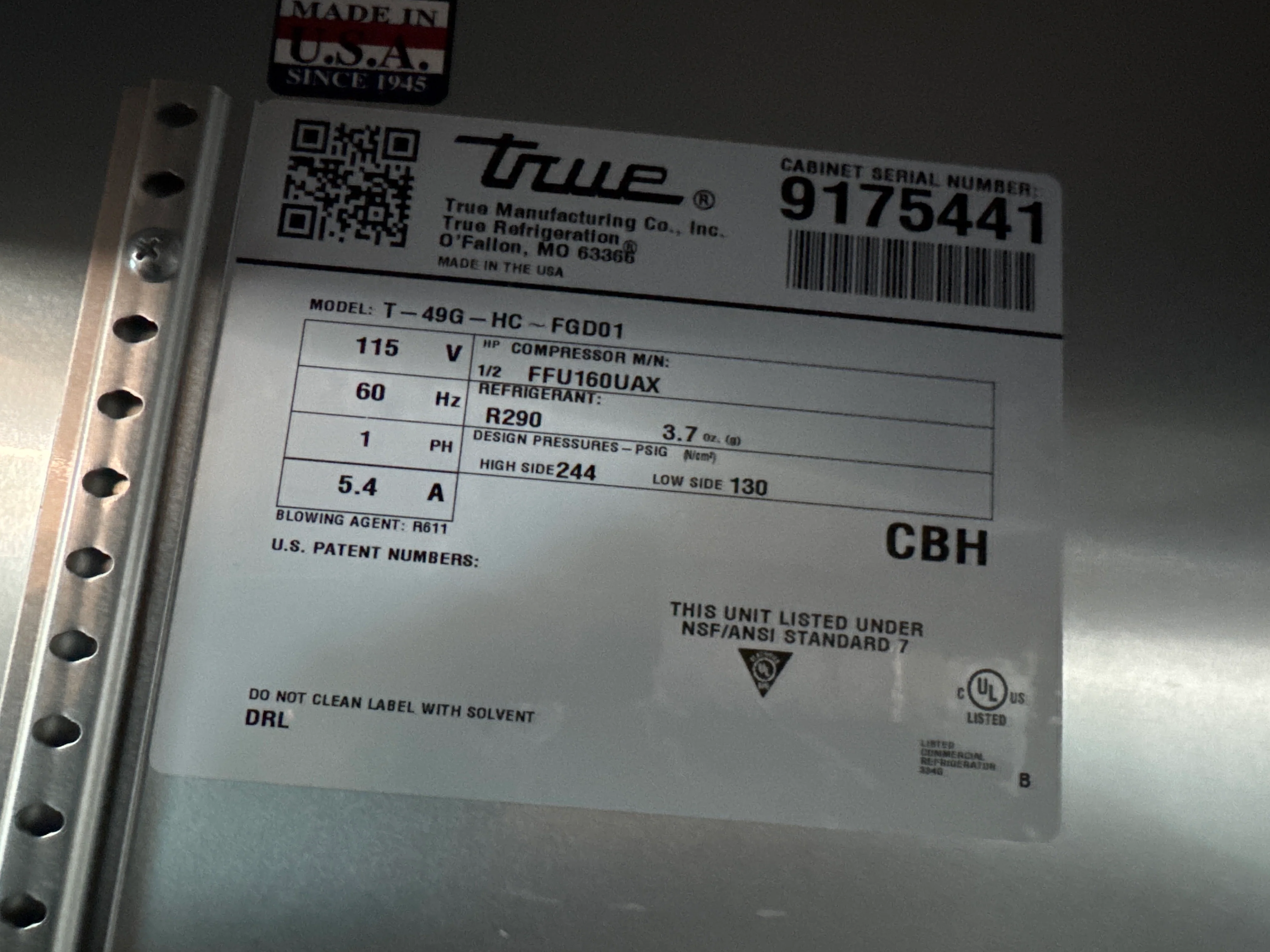 True T-49G-HC~FGD01 Reach-In Glass Swing Door Refrigerator 6x Racks SN: 9175441 - Image 8