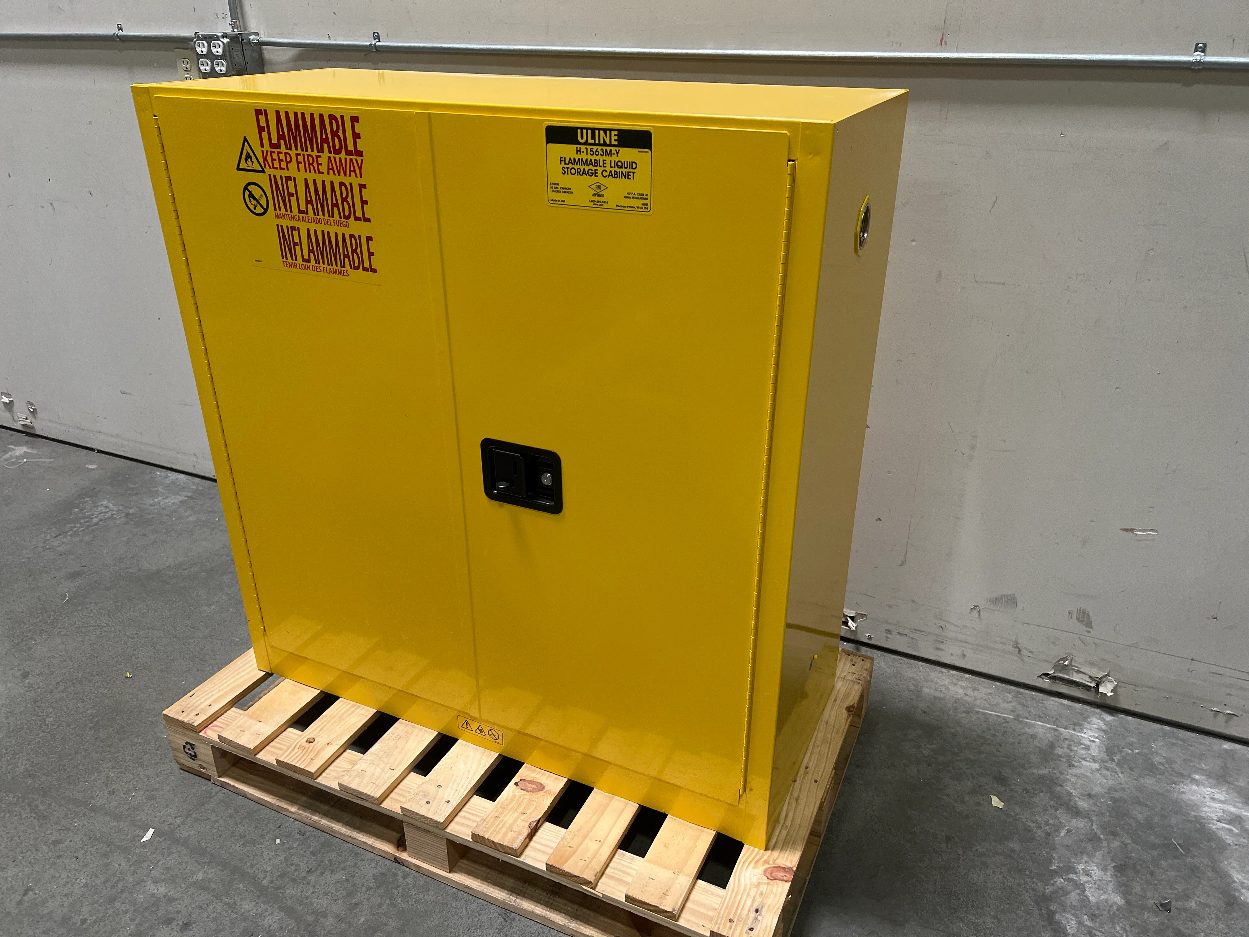 Uline H-1563M-Y Standard Flammable Storage Cabinet - Manual Doors Yellow 30 Gal - Image 2