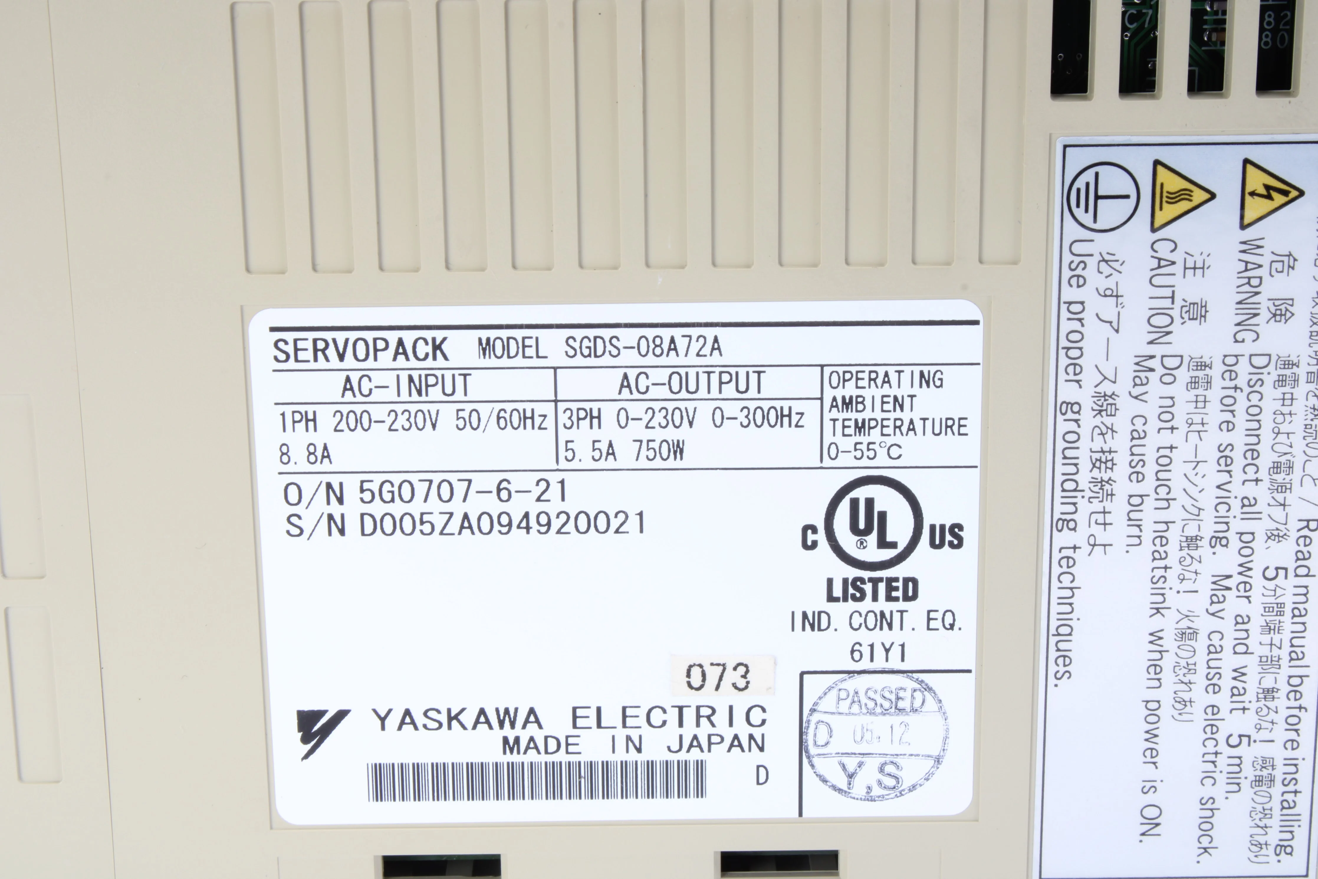 Yaskawa SGDS-08A72A Servopack Servo Driver - Image 7