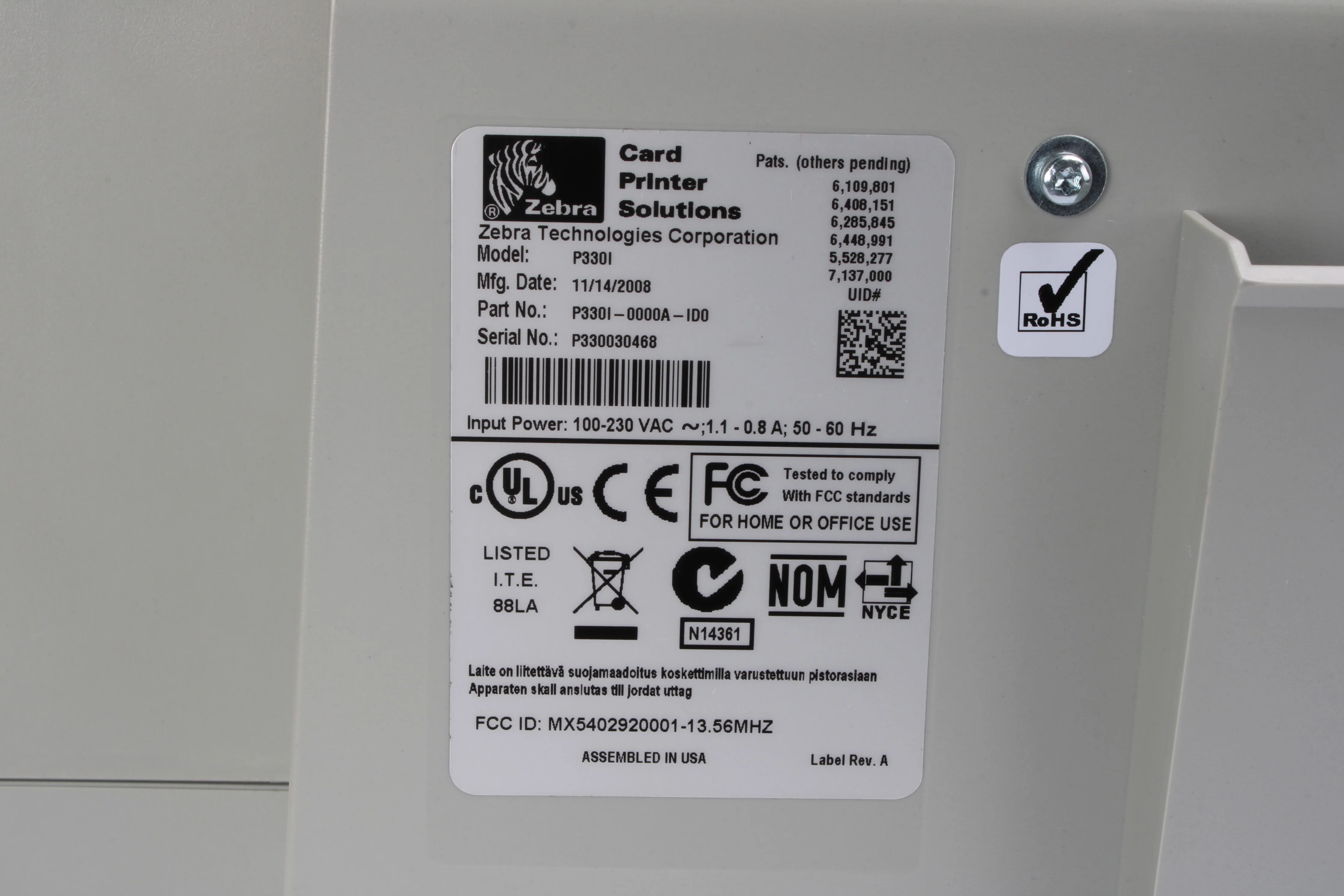 Zebra P330i Network USB Color ID Card Printer - No Power Supply - Image 3